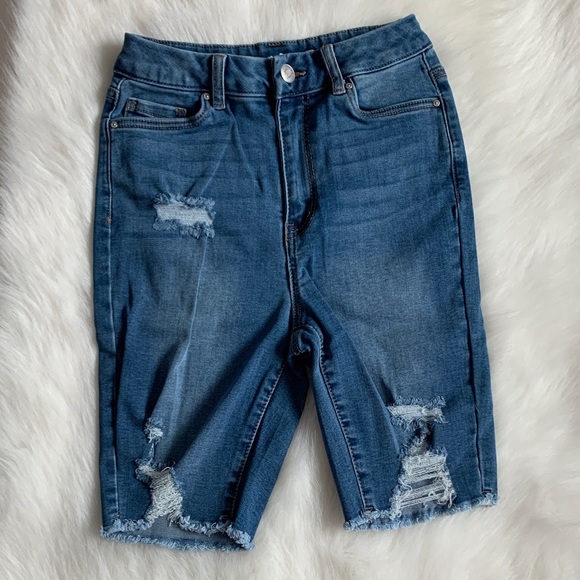 Refuge Distressed Blue Jean Shorts - Picture 1 of 3